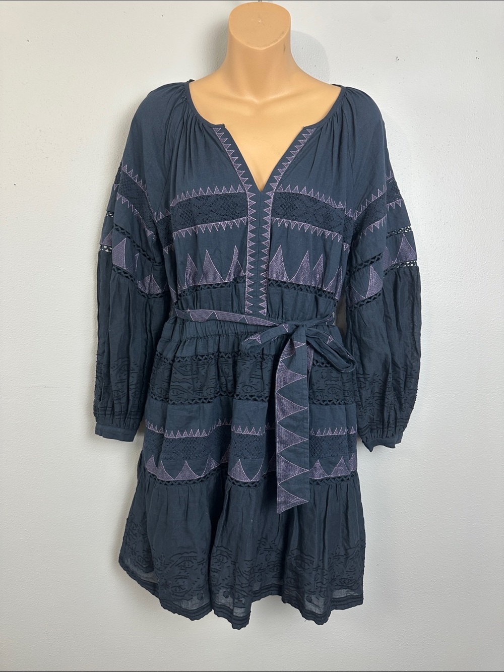 Anthropologie Skye Embroidered Boho Cotton Mini Dress